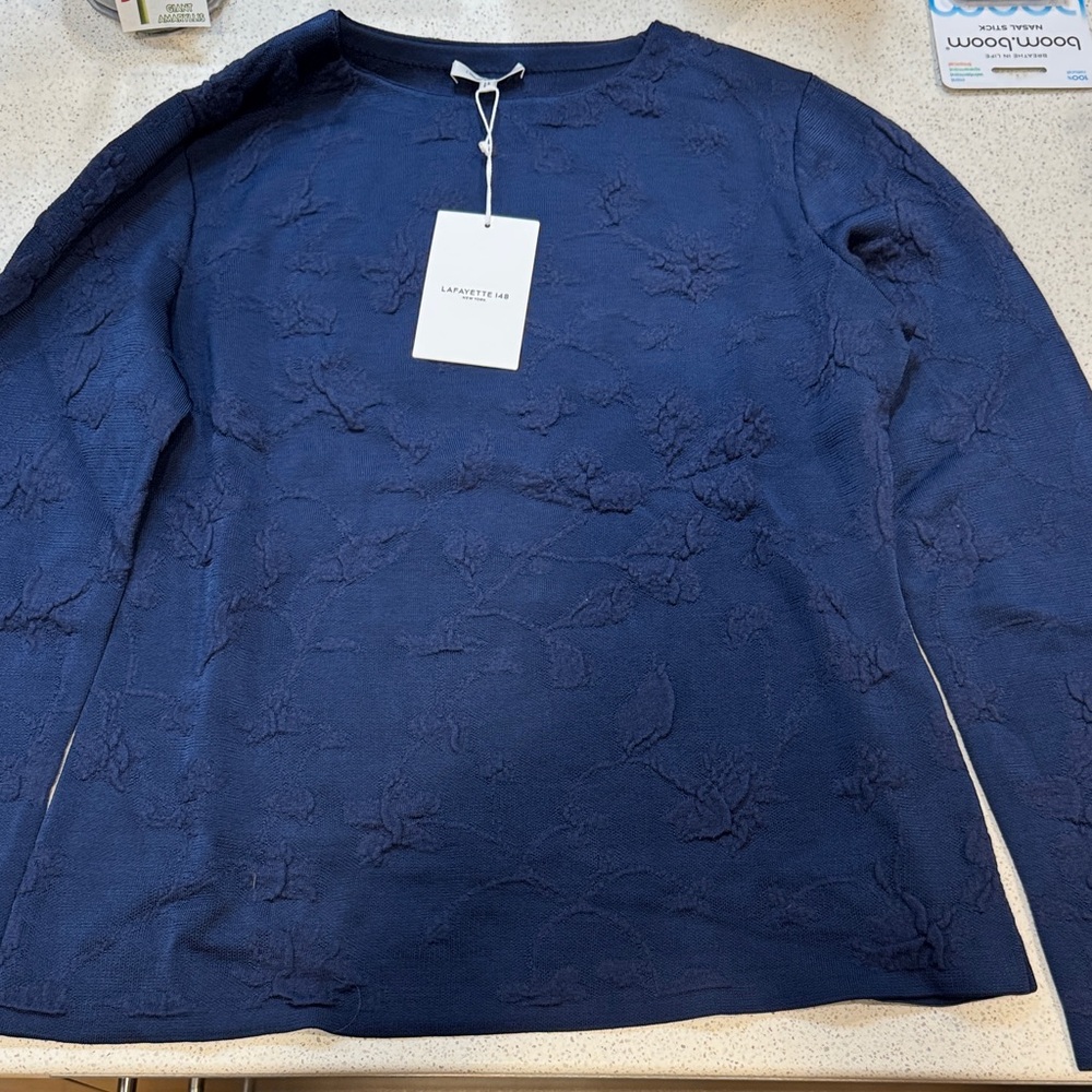 Lafayette 148 New York Navy Textured Knit